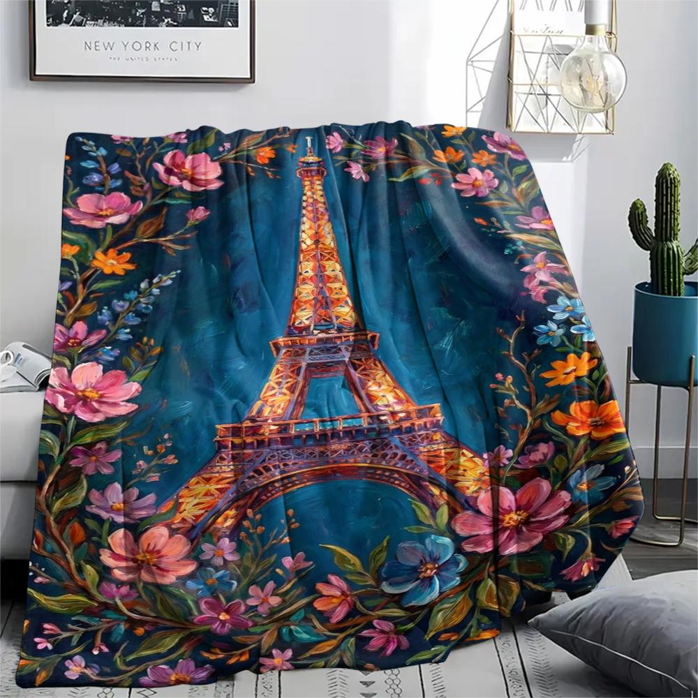 Paris Eiffel Tower Print Flannel Blanket, High quality Comfortable for All Seasons, Home Decor, Warmth and Comfort, Perfect for Christmas Gifts85