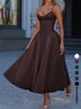 New Pure Desire French First Love Temperament Coffee Break Straps Pleated Waist Solid Color Suspender Dress