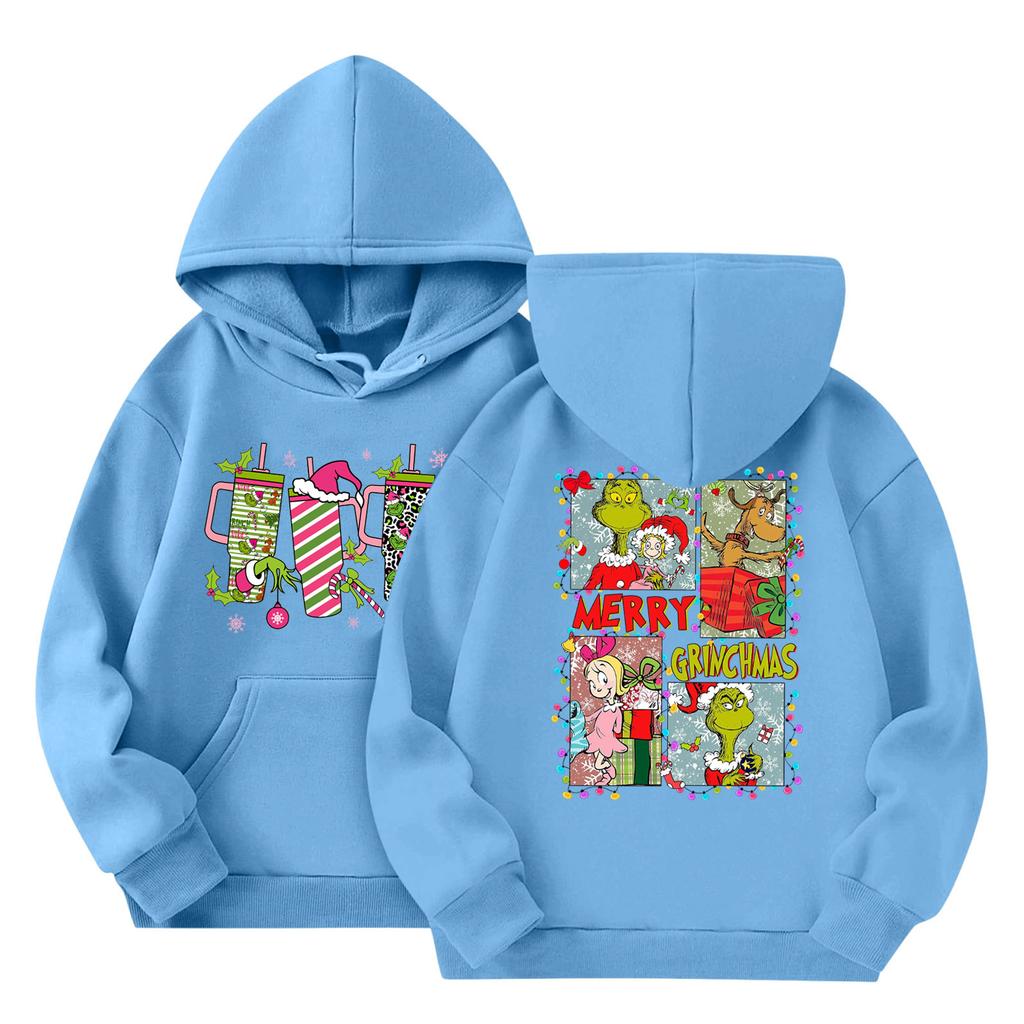Kindermode Leichter Langarm-Pullover mit Taschen Print Kapuzenpullover