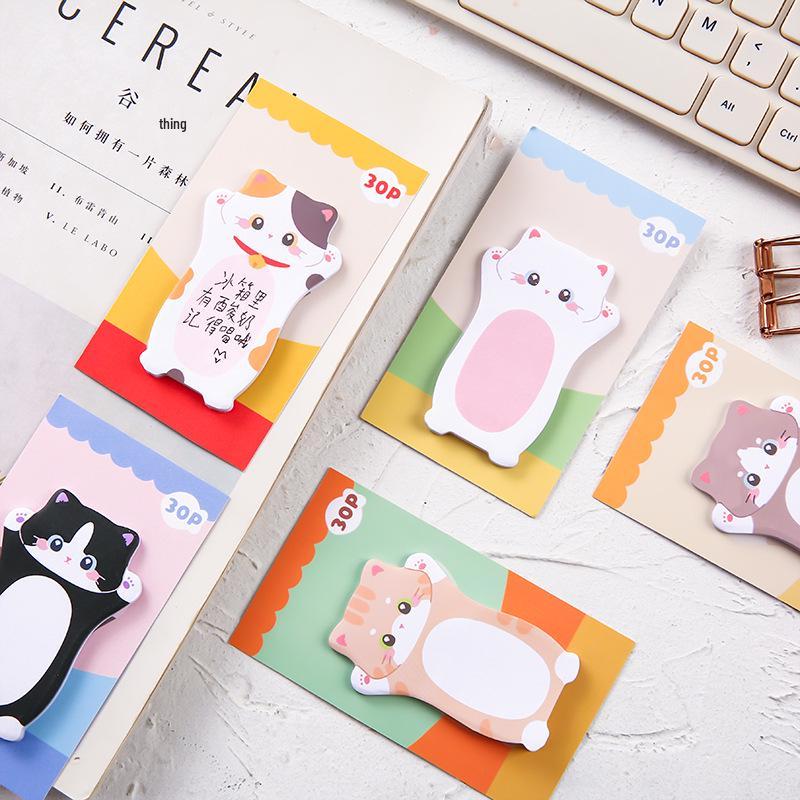 Cartoon Cat Memo Sticky Notes - Cute Irregular Shaped Animal Message Pads for Students