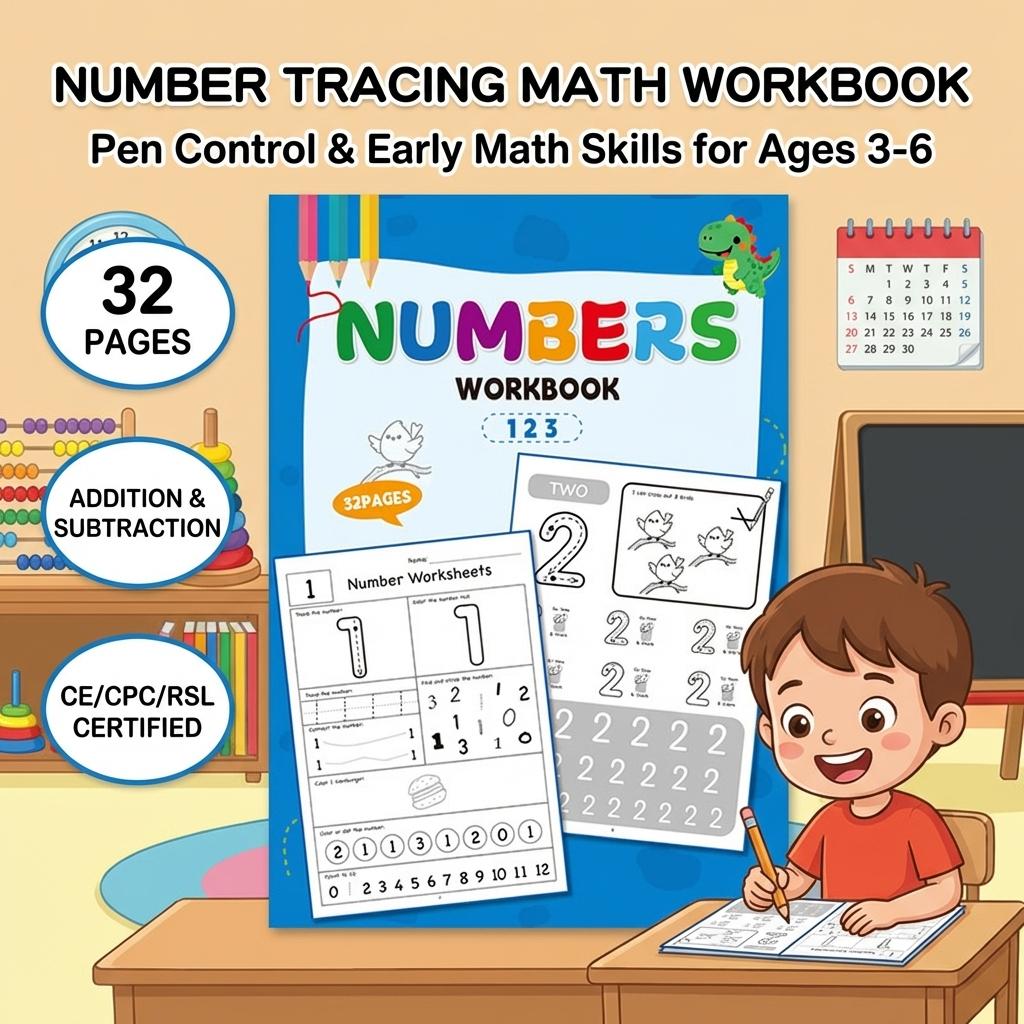 Kids Number Tracing Workbook For 3-6 Years Math Beginner With Eco-Friendly Paper