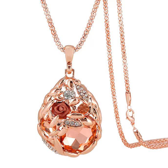 High-End Korean Crystal Round Sweater Chain - Fashionable Autumn/Winter Women's Pendant Necklace