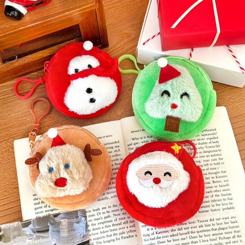 Cute Christmas Plush Coin Purse Kawaii Santa Claus Snowman Doll Coin Pouch Keychain Backpack Pendant Decoration Children Gift