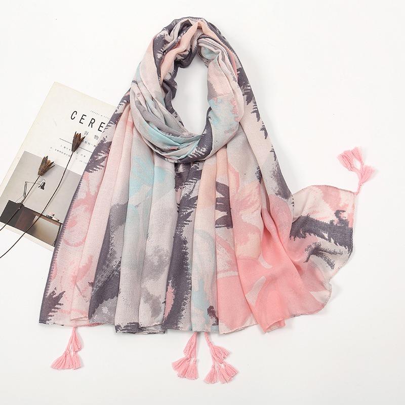 Spring and summer new cotton and linen feel hanging beard tassel long scarf travel photo shawl woman