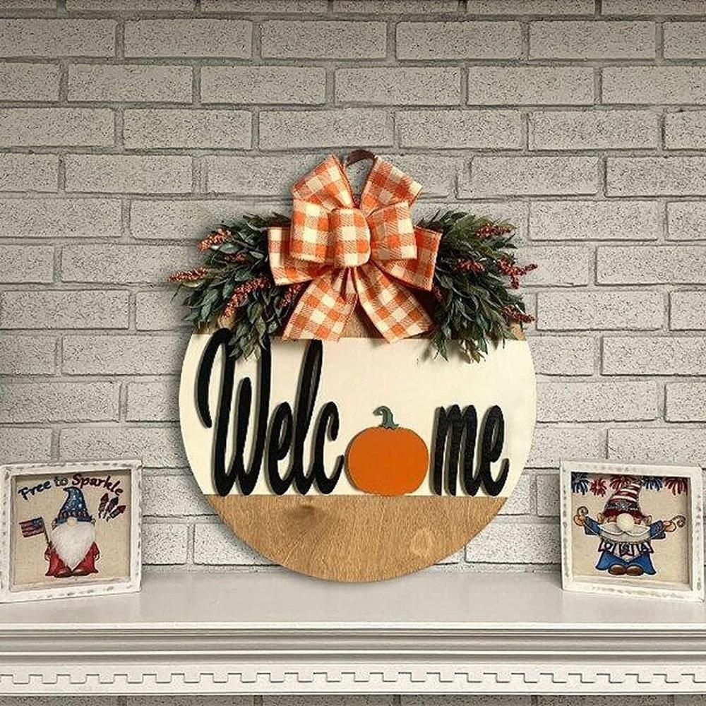 Thanksgiving Welcome Door Sign Autumn Harvest Front Door Porch Decor Fall Wooden Hanging Decor For Rustic Farmhouse Welcome