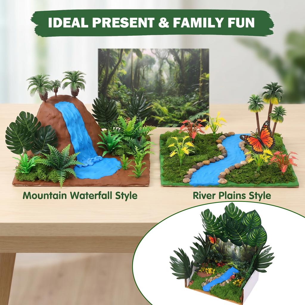 Jungle Diorama Kit Cardboard Diorama Box Rainforest Model Scenery Kit Rainforest Diorama Supplies for DIY Crafts Birthday Gifts