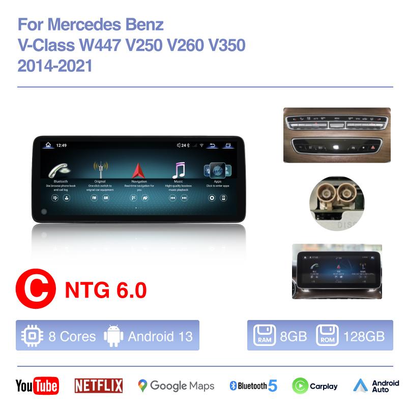 12.8 "Android13 Car Multimedia Player For Mercedes Benz V-Class W447 V250 V260 V350 2014-2025 GPS Navigation Carplay 4G WiFi 360