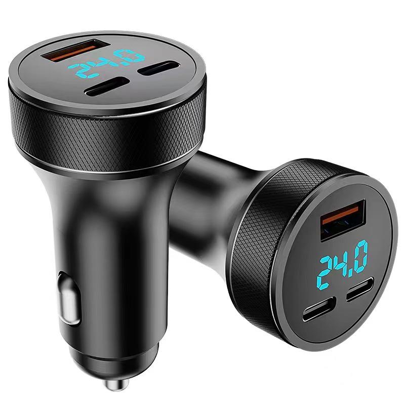 Metal Dual USB+Type-C Car Charger with Fast Charging for Huawei & Apple