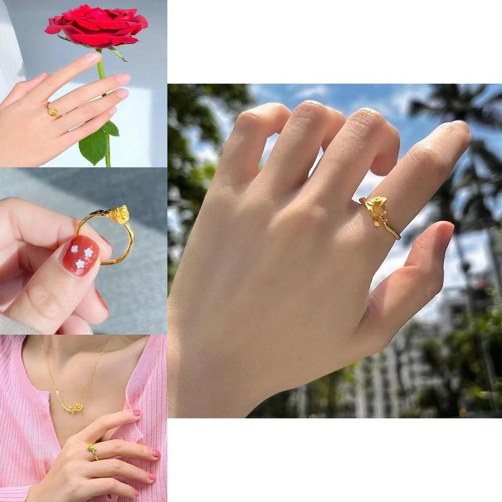 Stunning Natural Style Vietnamese Sand Gold Rose Flower Ring And Necklace Jewelry Set