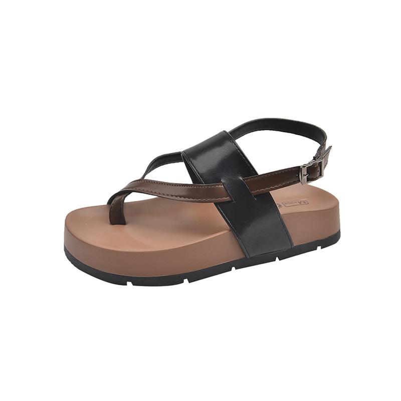 Plattformsandaler dam sommar 2025 nya retro mode mångsidiga kjoltå romerska strandskor