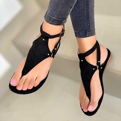 Summer Flat Women Sandals Gladiator Black Open Toe Ladies Beach Sandals Roman Buckle Strap Female Shoes  Big Size Flip Flops