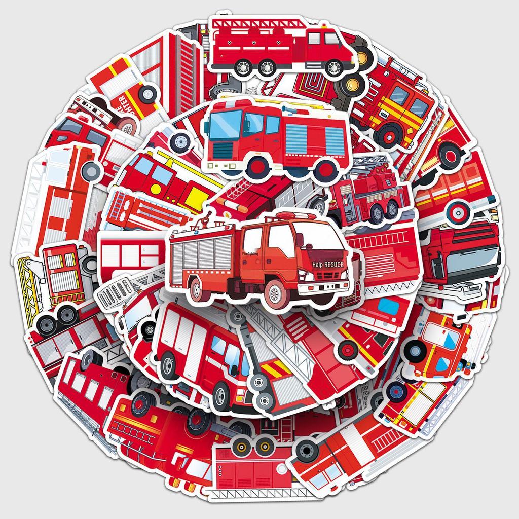 50pcs Fire Truck Cartoon Stickers: Kids' Decoration for Phone Cases & Skateboards