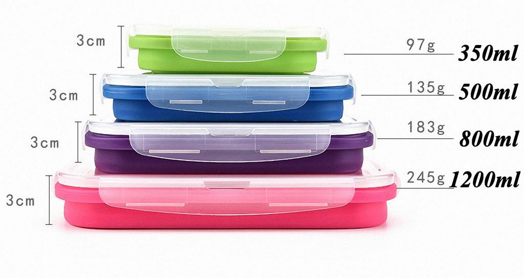 Silikon Faltbare Bento Aufbewahrung Lunch Lebensmittelbehälter Box für Mikrowelle, Gefrierschrank, Spülmaschinenfest, BPA-frei, 4er Set