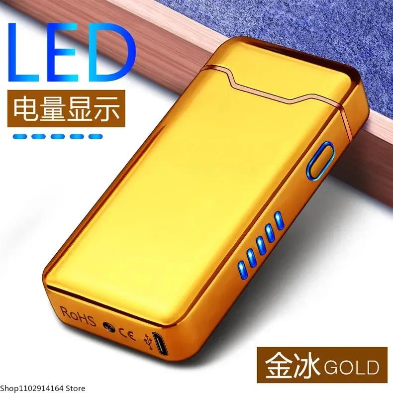 High End Luxury New Ignition Arc USB Electric Lighter Metal Rechargeable Cigar Lighter Battery Display Big Flame Lighter Gift