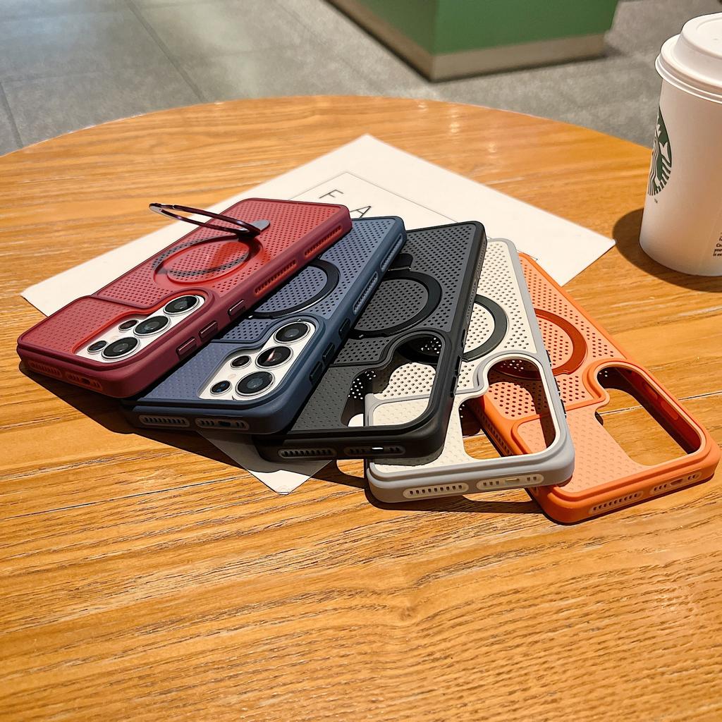 Applicable to Samsung S26Ultra heat dissipation magnetic suction bracket mobile phone case contrasting color and skin feeling S25ultra protective case
