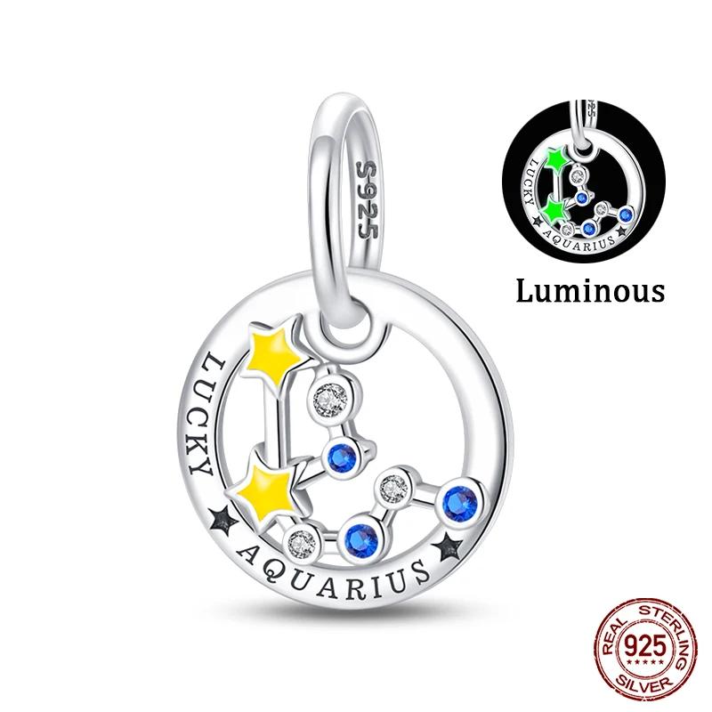 Copper Twelve Constellations Luminous Charms Beads Fit Qikaola Original Bracelets Fine Diy Birthday Jewelry Gifts