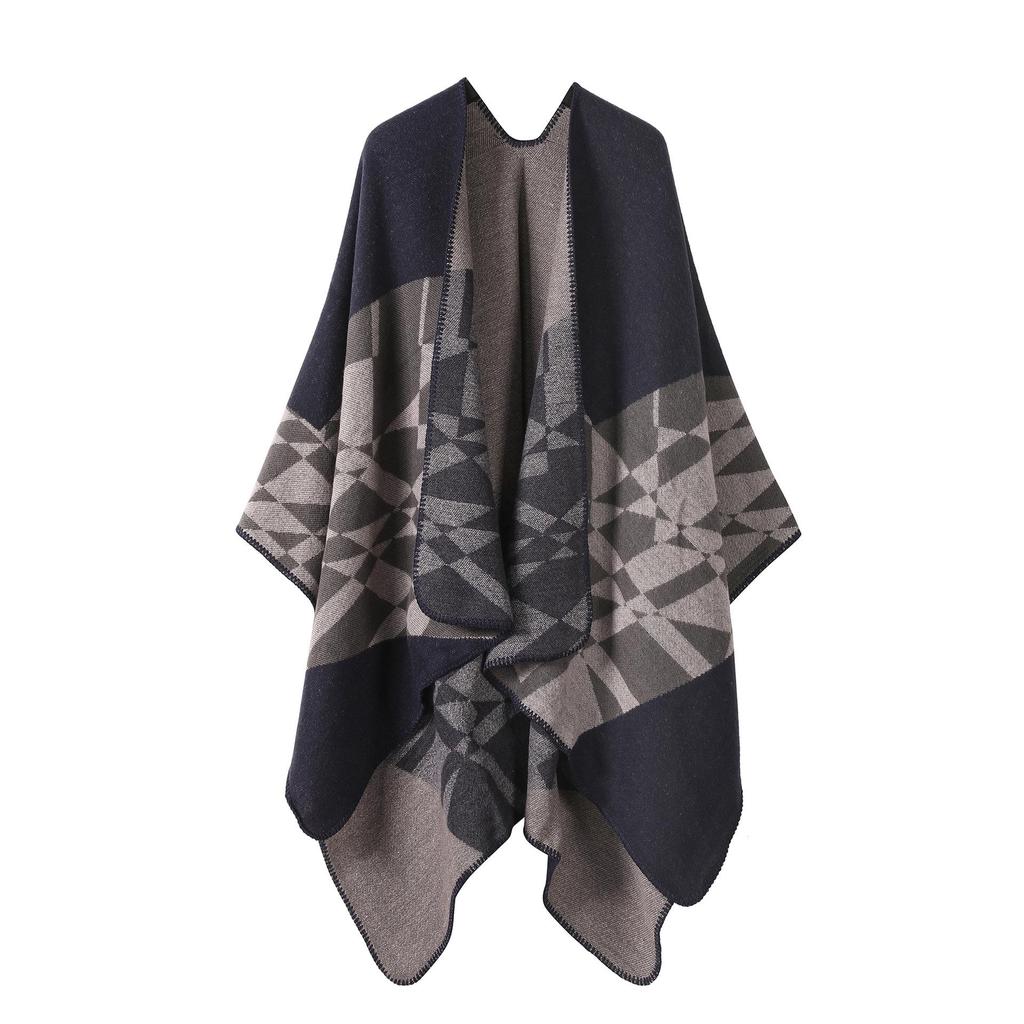Solid Color Striped Shawl Cardigan: Warm, Versatile Imitation Cashmere Scarf for Autumn and Winter