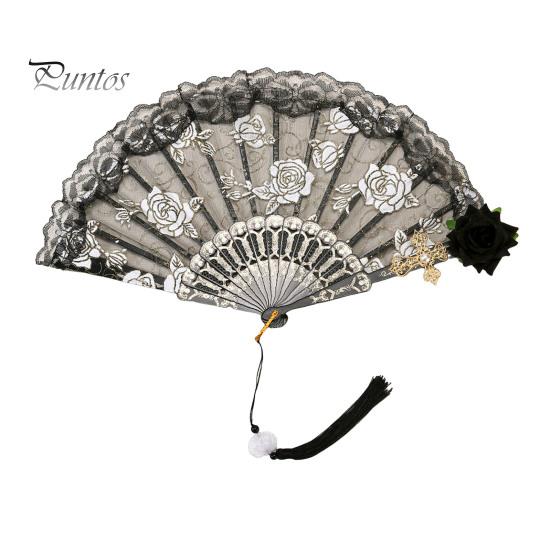 

Ручной вентилятор в стиле ретро, ​​королевский дворцовый стиль, кружевная цветочная вышивка, искусственная роза, легкий домашний декор, реквизит для фотосессии, чаепития чёрный