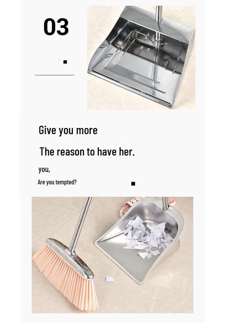 Stainless Steel Extra Thick Dustpan & Broom Set for Household Use