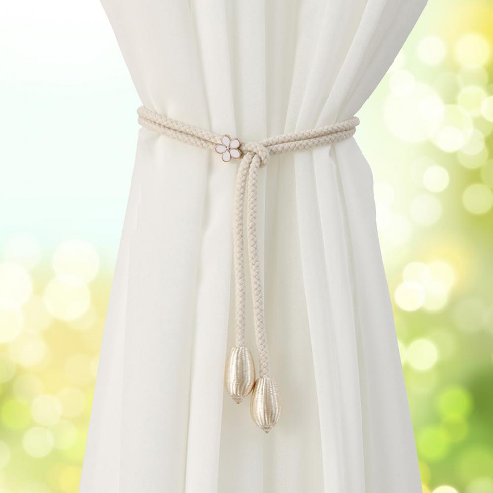 2Pcs Boho Style Curtain Straps Handmade Natural Cotton Linen Curtain Ties Decorative Curtain Rack Balcony Towel Holder