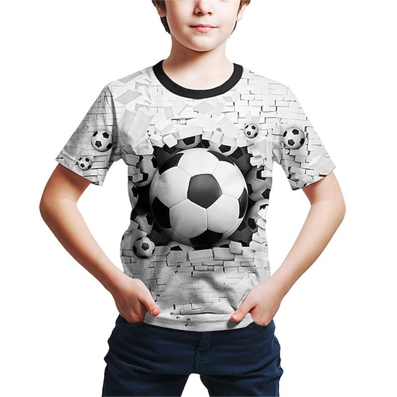Summer Round Neck 3D Colorful Football Pattern Printed Top Fashionable Casual Short Sleeved Children's Boy T-shirts