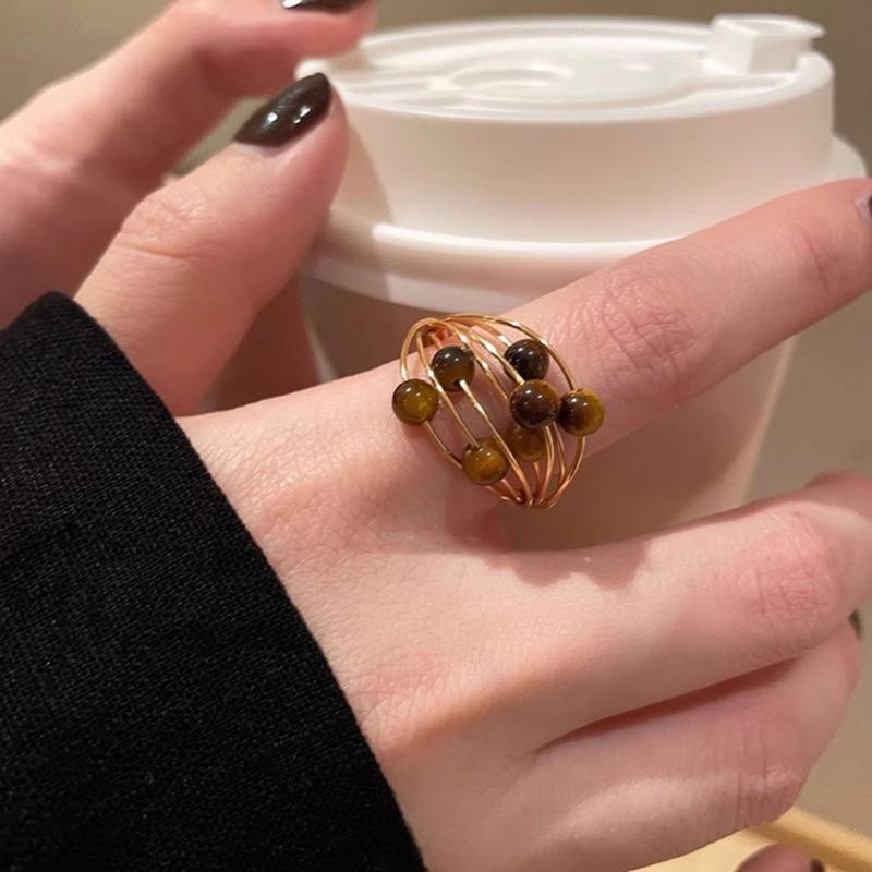 Colorful Beaded Rings Adjustable Rings Opening Rings Finger Open Rings Alloy Texture Suitable for Various Occasion