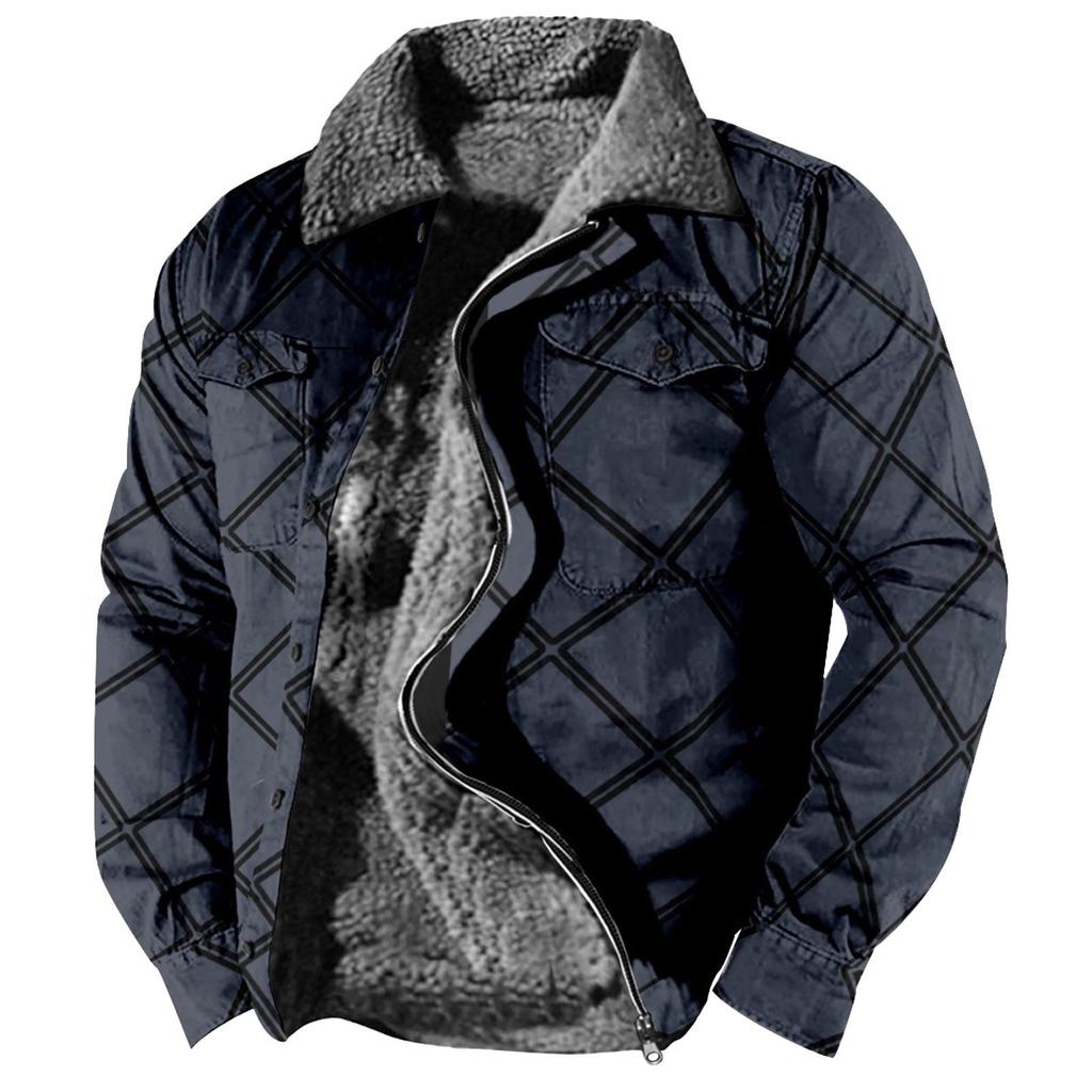 Casaco masculino xadrez estampado lã espessado jaqueta masculina casual fashion casaco quente