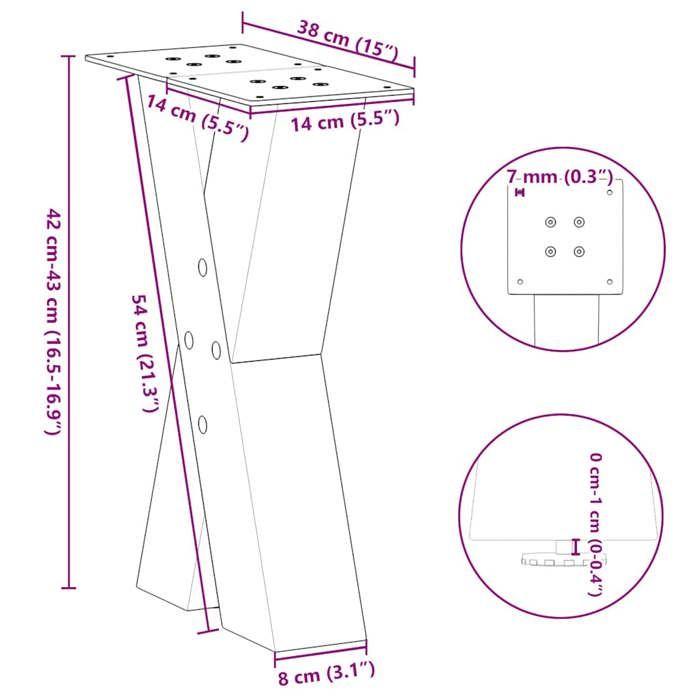 VidaXL Pieds de table basse en forme de X, 2 pièces, noir, 38 x (42-43) cm, acier 4012952