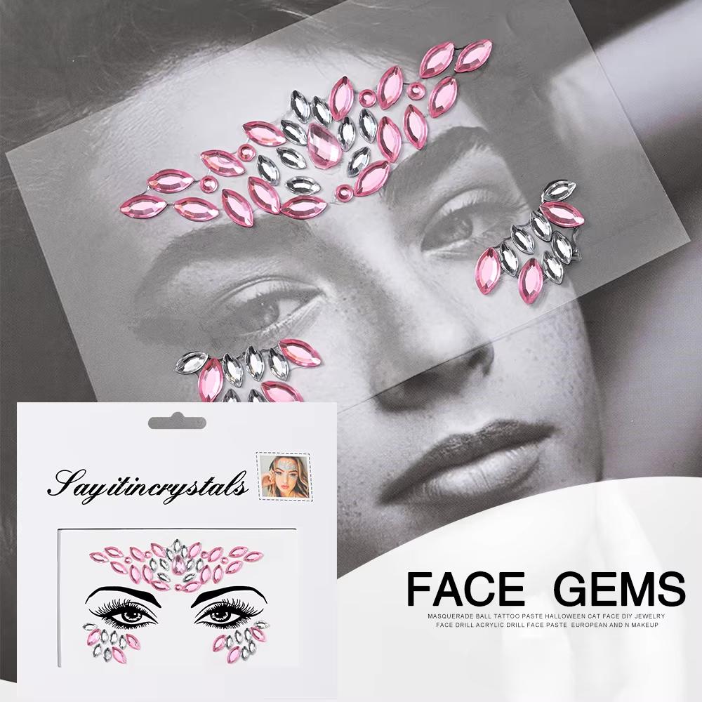 Eco-Friendly Fashion 3D Mermaid Face Gem Crystal Rhinestone Temporary Tattoo Stickers Shiny Glitter for Festival Prom Party