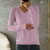 Women's Fashion Loose Knit Sweater Bottom Shirt V-Neck Pullover Long Sleeve Solid Color Top