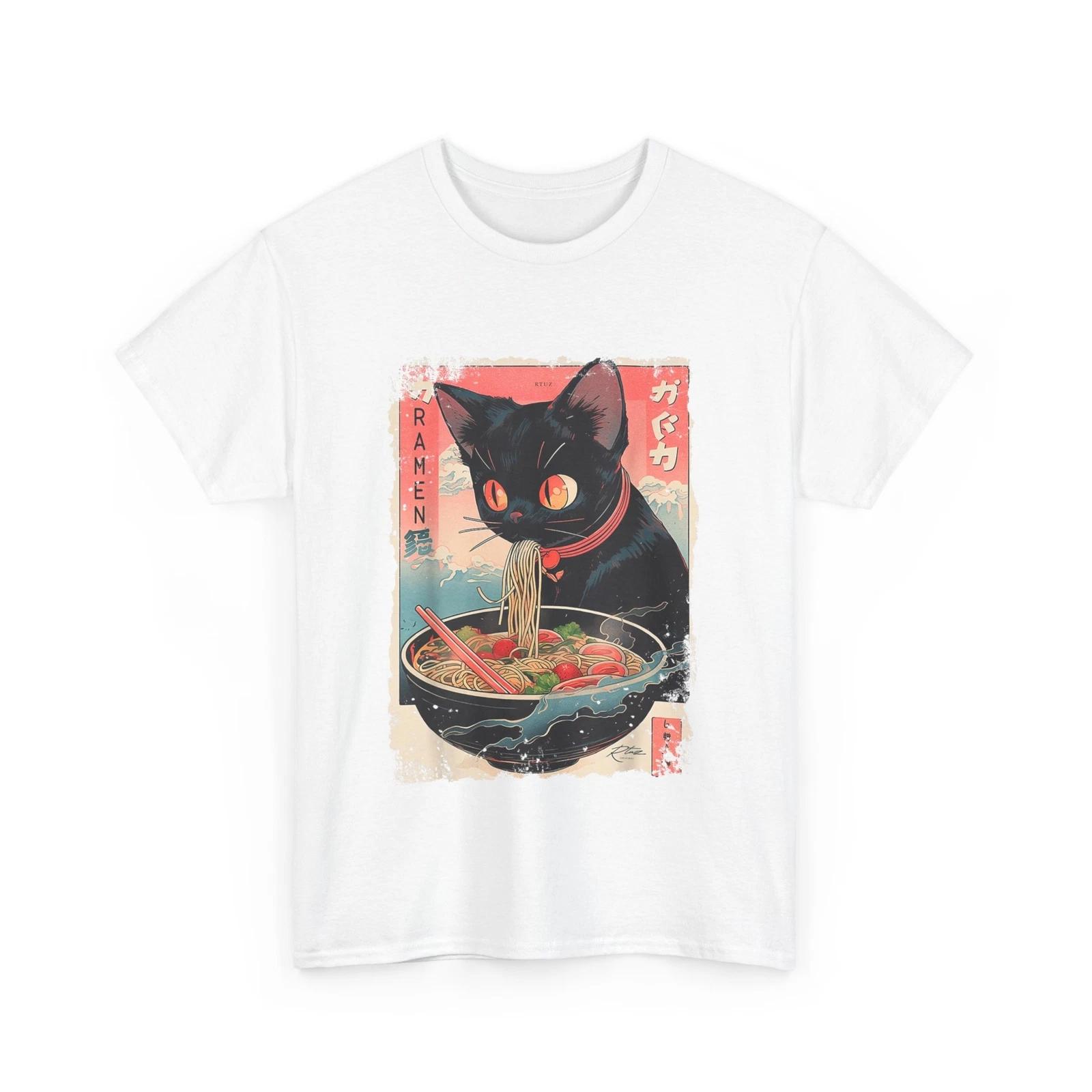 Anime Manga Kawaii Otaku Style Urban Streetwear Ramen Cat T shirt M