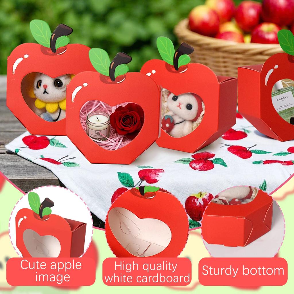 10/20Pcs Apple Window Candy Boxes Heart Winow Gift Box Mini Red Snack Sweet Paper Holder for School Birthday Wedding Party Favor