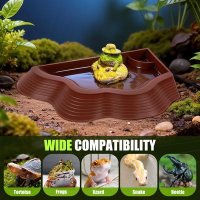 3Pcs Reptile Bathing Pool with Ramp Turtle Bathing Basin Feeding Water Bowl Aquarium Ornament for Snake Bearded Dragon Lizard