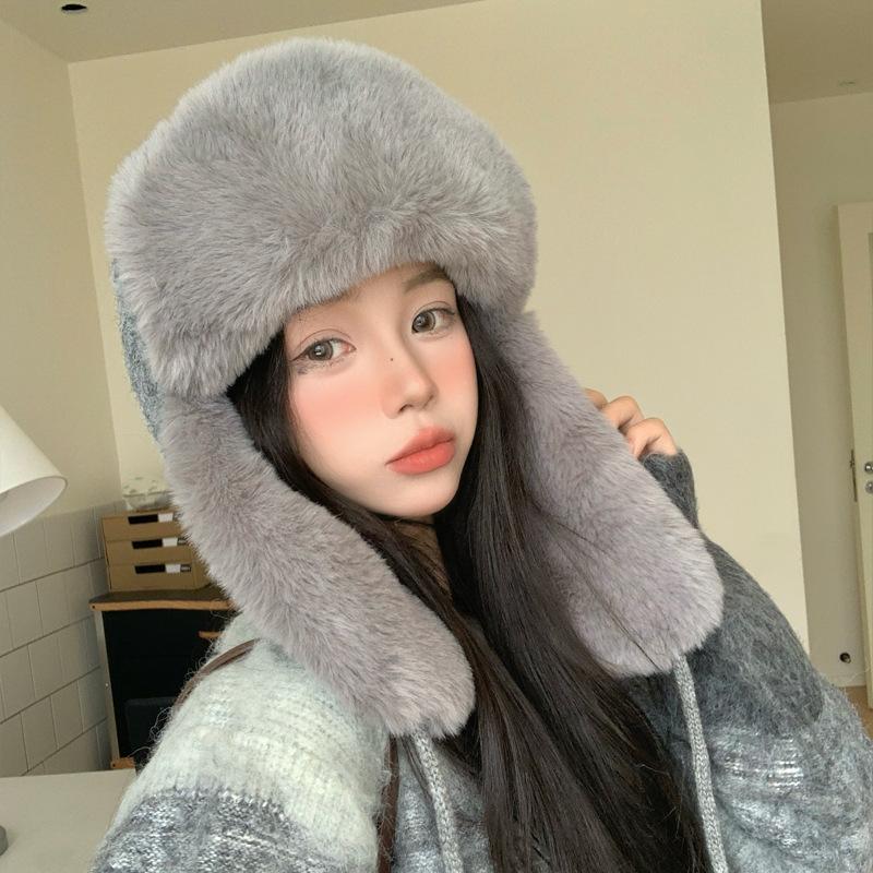 Wind Resistant Lei Feng Hat Outdoor Riding Warm Plush Hat Ear Protection Neck Protection Hat Riding Electric Bike