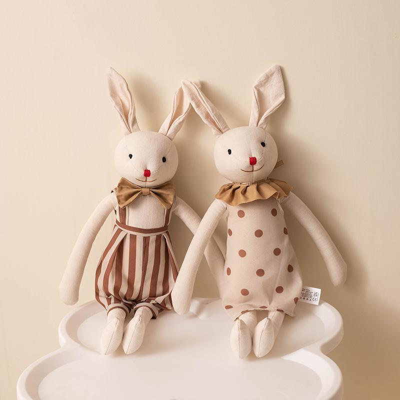 Stuffed Bunny Cloth Dress Toys Smoothing Toy for Infant  Cuddling sleep doll for Girls Handmade Diversity Brown Rabbit Plushie