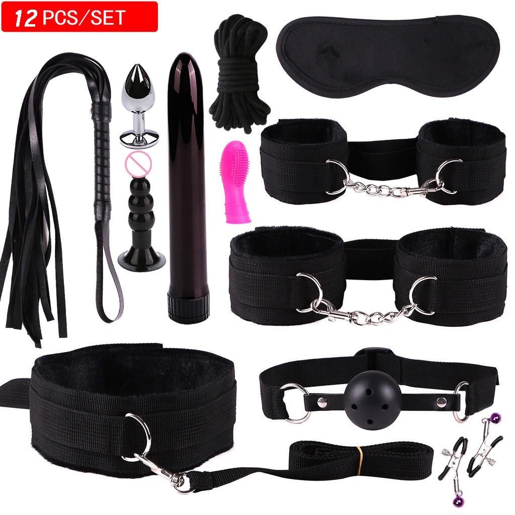 Plush Suit Whip Mask Handcuffs Vibrator Bundled Binding Sexy Toy Set Game Kit