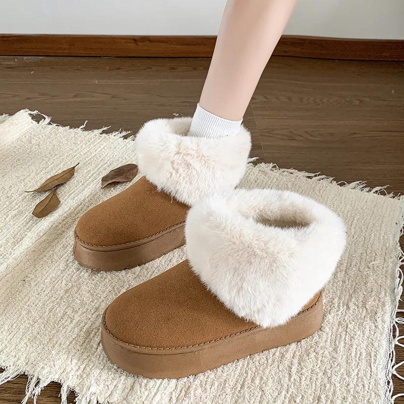 Fashion 2024 Winter New Women's Outdoor Warm Snow Boots Plush Round Head Non slip Hairy Hairy Haired Cotton Boots