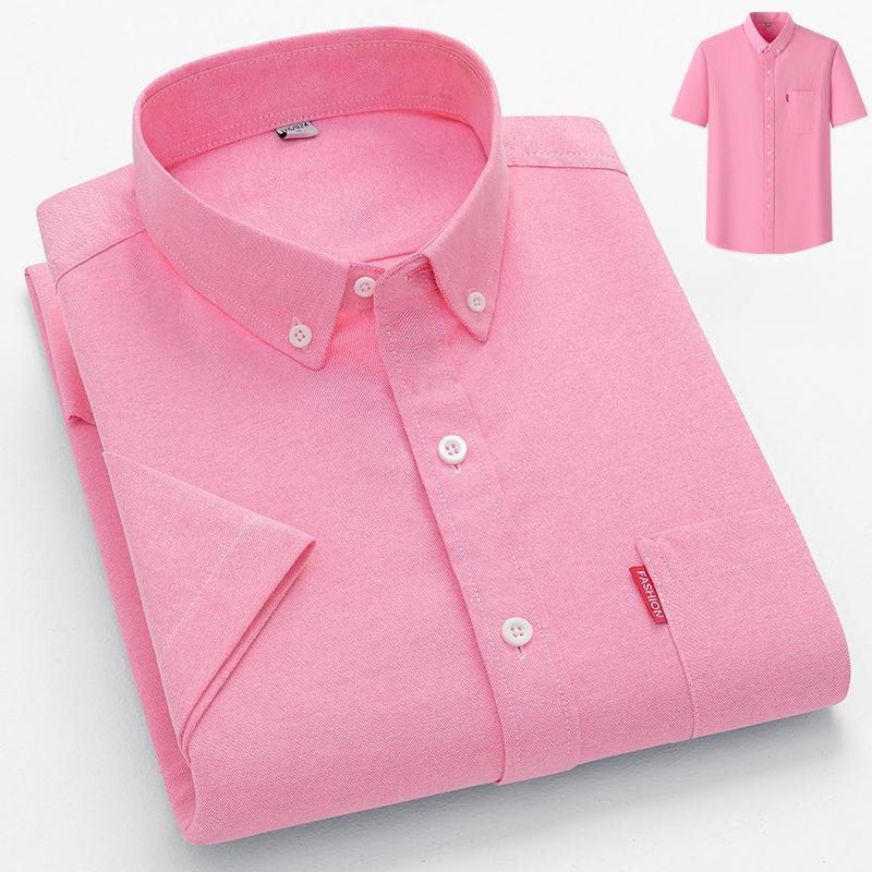 2026 New Luxury Men's Shirt Short Sleeve Summer Casual Oxford Fabric Solid Color 100% Cotton Social Office Slim Fit Men's M-5XL