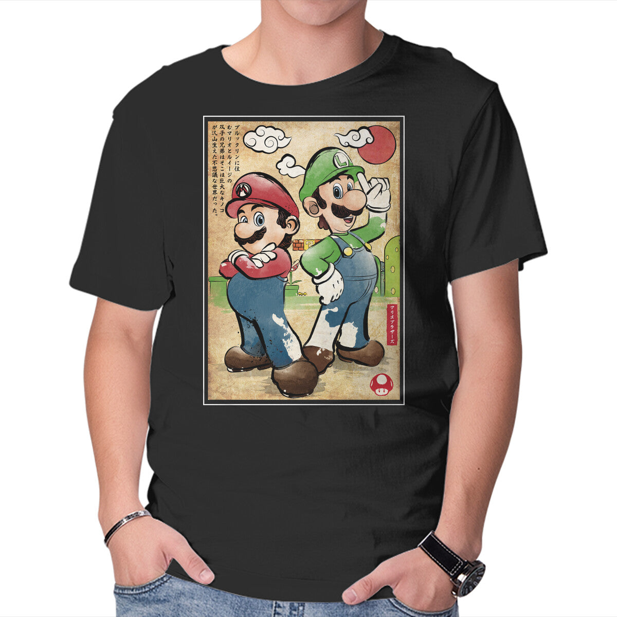 Unisex Crew Neck T-Shirt Super Plumber Bros Woodblock Graphic Short Sleeve Casual Tee S