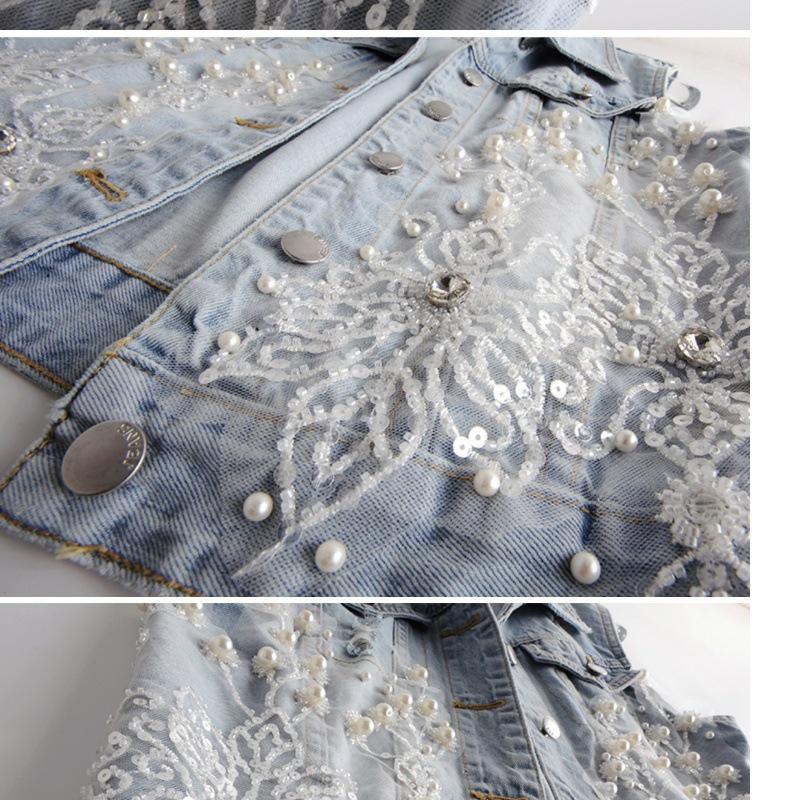 2025 Spring/Summer Women's Distressed Denim Vest with Heavy Beaded Floral Design