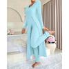 Herfst Winter Huis Casual Damespak Modieus Effen Kleur Ronde Kraag Super Lange Split Top Slimme Broek Tweedelig Pak