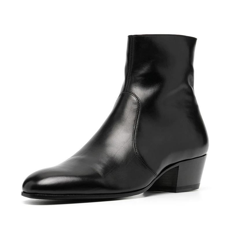 Men's Genuine Leather Chelsea Boots - Summer British Style with Zipper