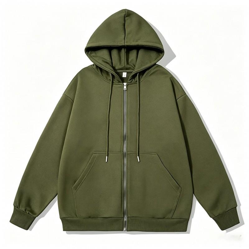 Womens Zip Up Hooded Sweatshirt Loose Fit Solid Color Casual Versatile Multiple Colors American Street Style
