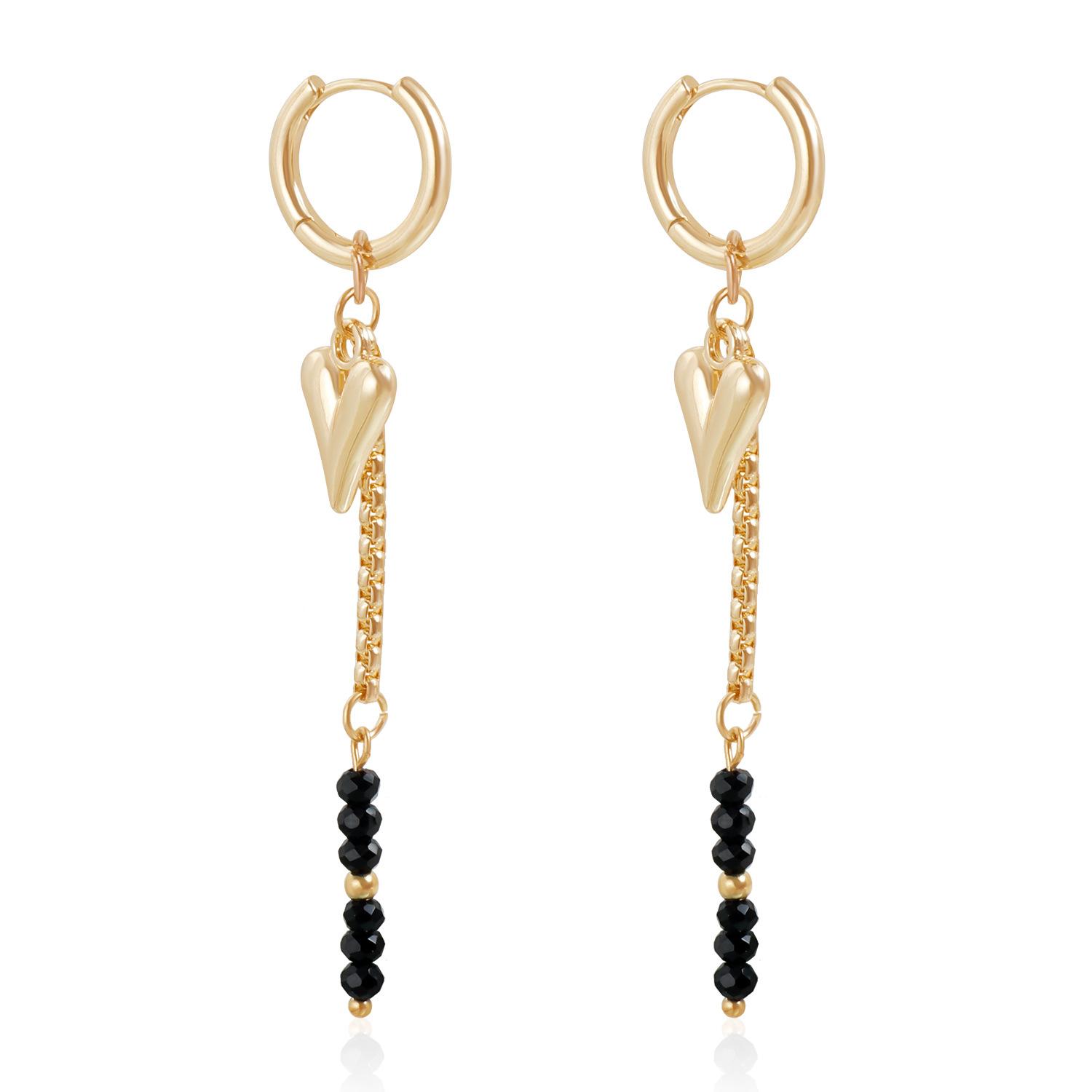 Black Beaded Love Pendant Necklace Light Luxury Spice Girl Sexy ins Style Jewelry Set