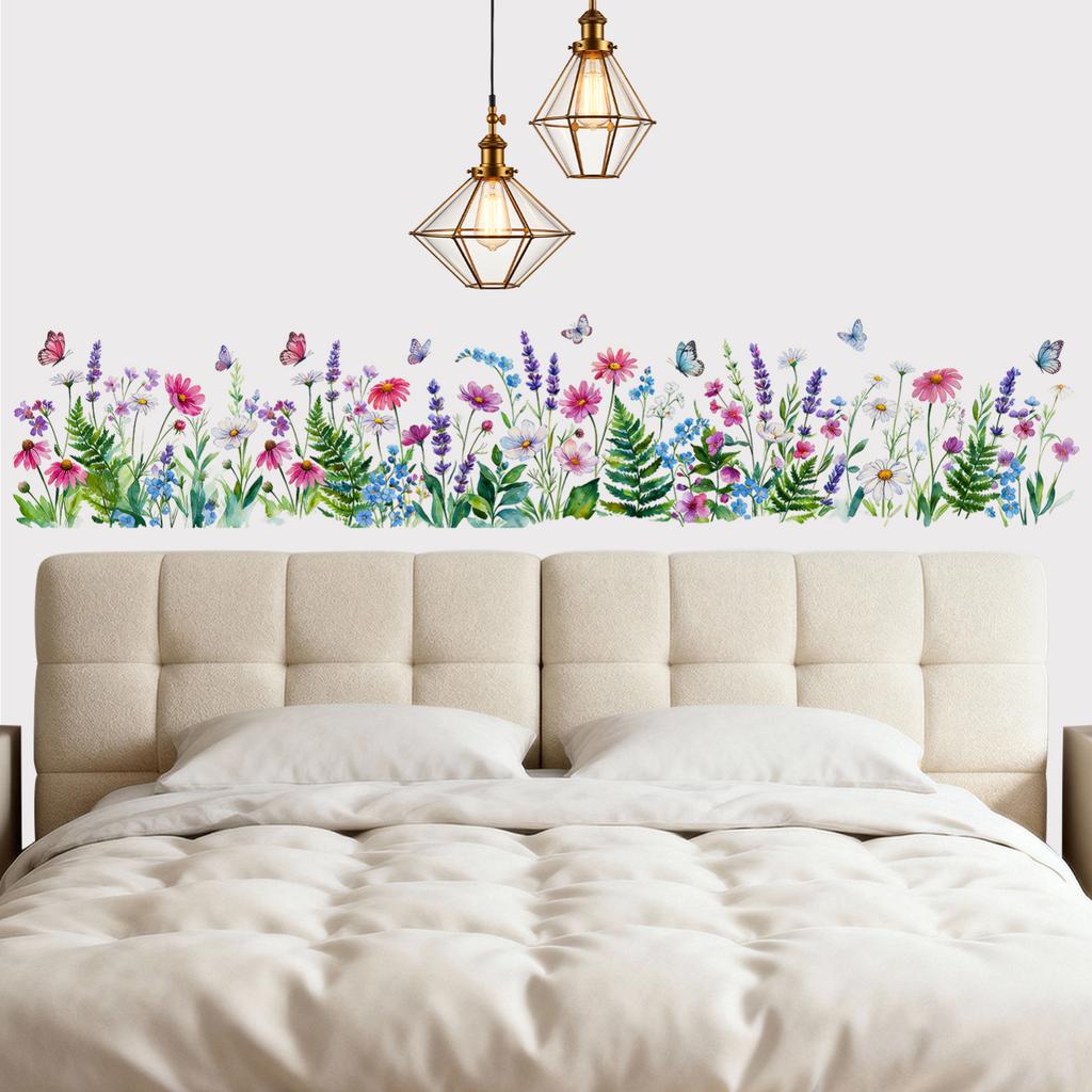Fresh And Elegant Plant-themed Green Leaves, Flowers, And Butterflies Decorative Wall Stickers For Bedroom Bedside Tables And Cabinets.