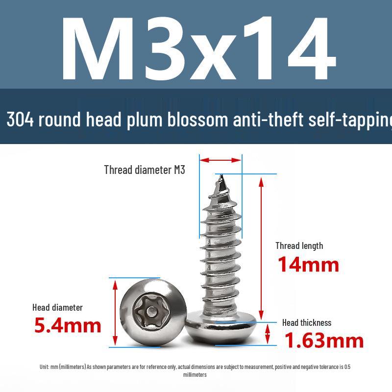 Yigu 304 Anti-Theft Torx Pin Self-Tapping Screws: M2-M5 Round Head, Mushroom Head, Pointed Tail Wood Screws