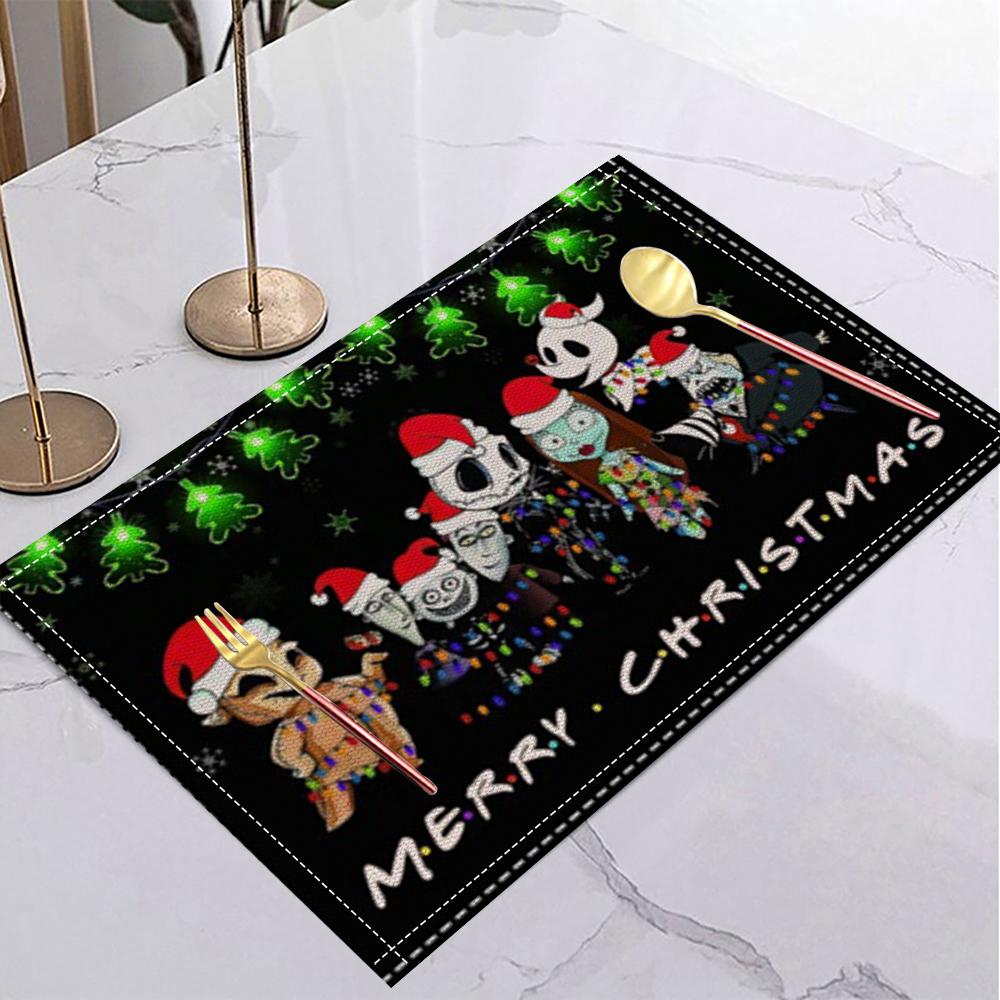 Halloween Linen Placemat Table Coffee Mat Orange Black Jack-o'-lantern Bat Plaid Pumpkin Gnome Happy Halloween Decorative
