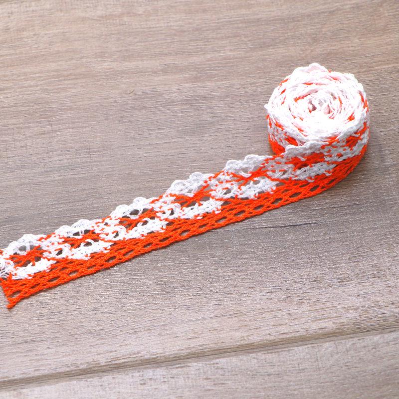 White Lace Trim with Colored Cotton Edges for DIY Decorative Tablecloths, Curtains, and Sofas