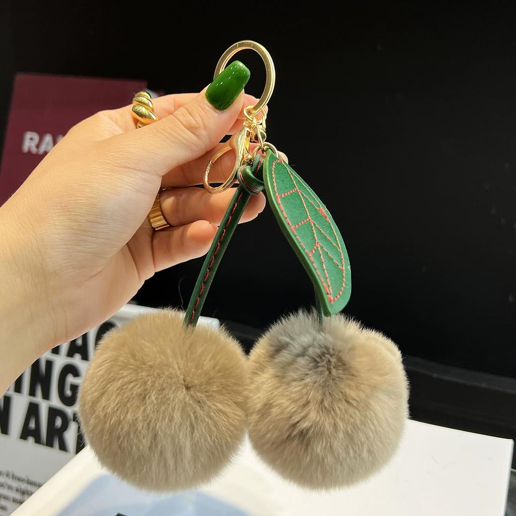 Echtes Rexkaninchenfell Kirsch Auto Schlüsselanhänger Anhänger Internet-Berühmtheiten Ins Niedlicher Pompon Taschenanhänger Geburtstagsgeschenk