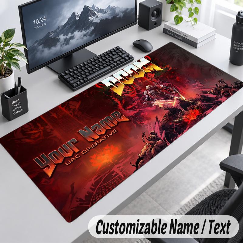 DOOM Slayer Personalisiertes Großes Mauspadd Benutzerdefinierter Name Text Erweiterte Schreibtischmatte Gaming-Mauspad
